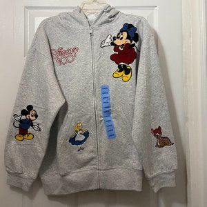 Disney Zip Up Minnie/Alice/Mickey 100 Anniversary/Hoodie NWT  NWT   Large